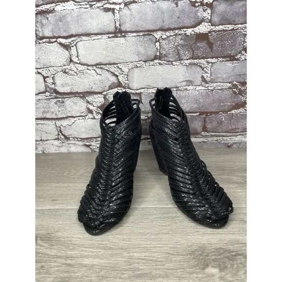 JEFFREY CAMPBELL Ibiza Last Strappy Open Toe Wedge Heel Black Leather Size 5M US - Picture 12 of 16